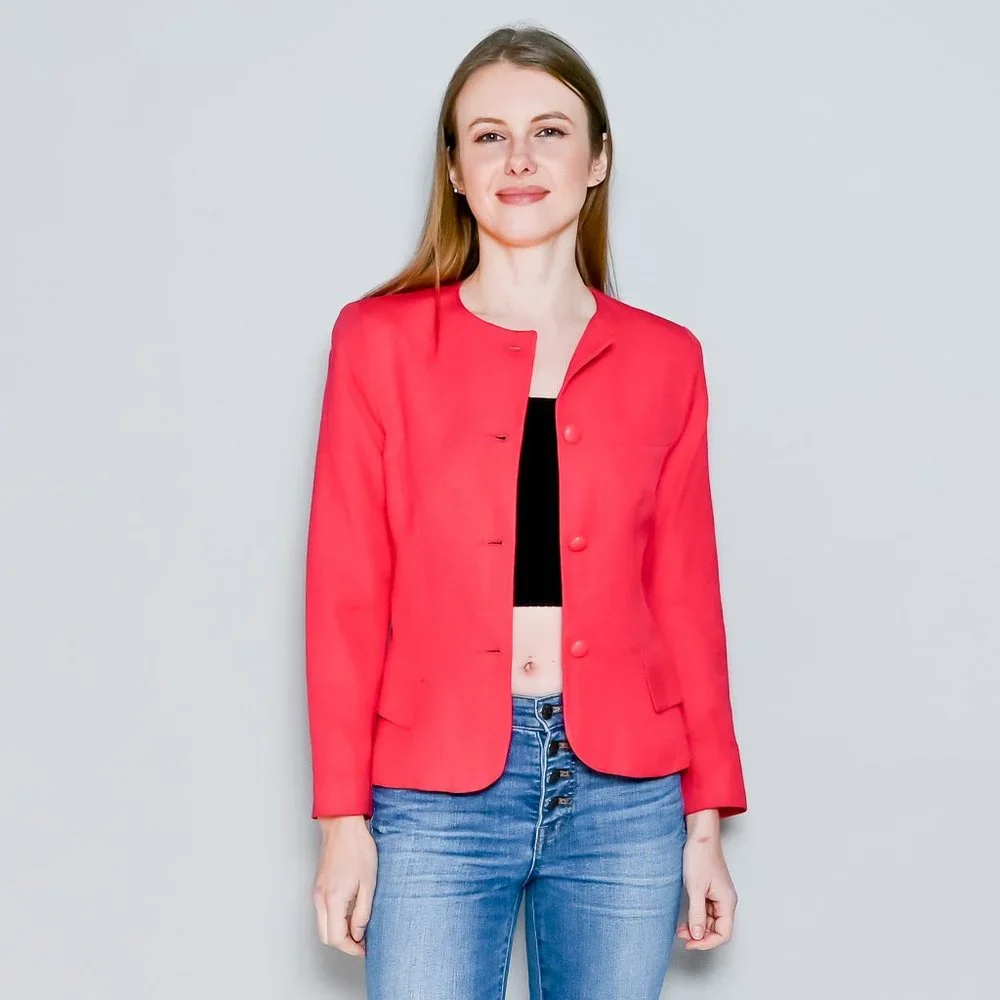 CHRISTIAN DIOR Vintage Bright Pink Collarless Blazer 4